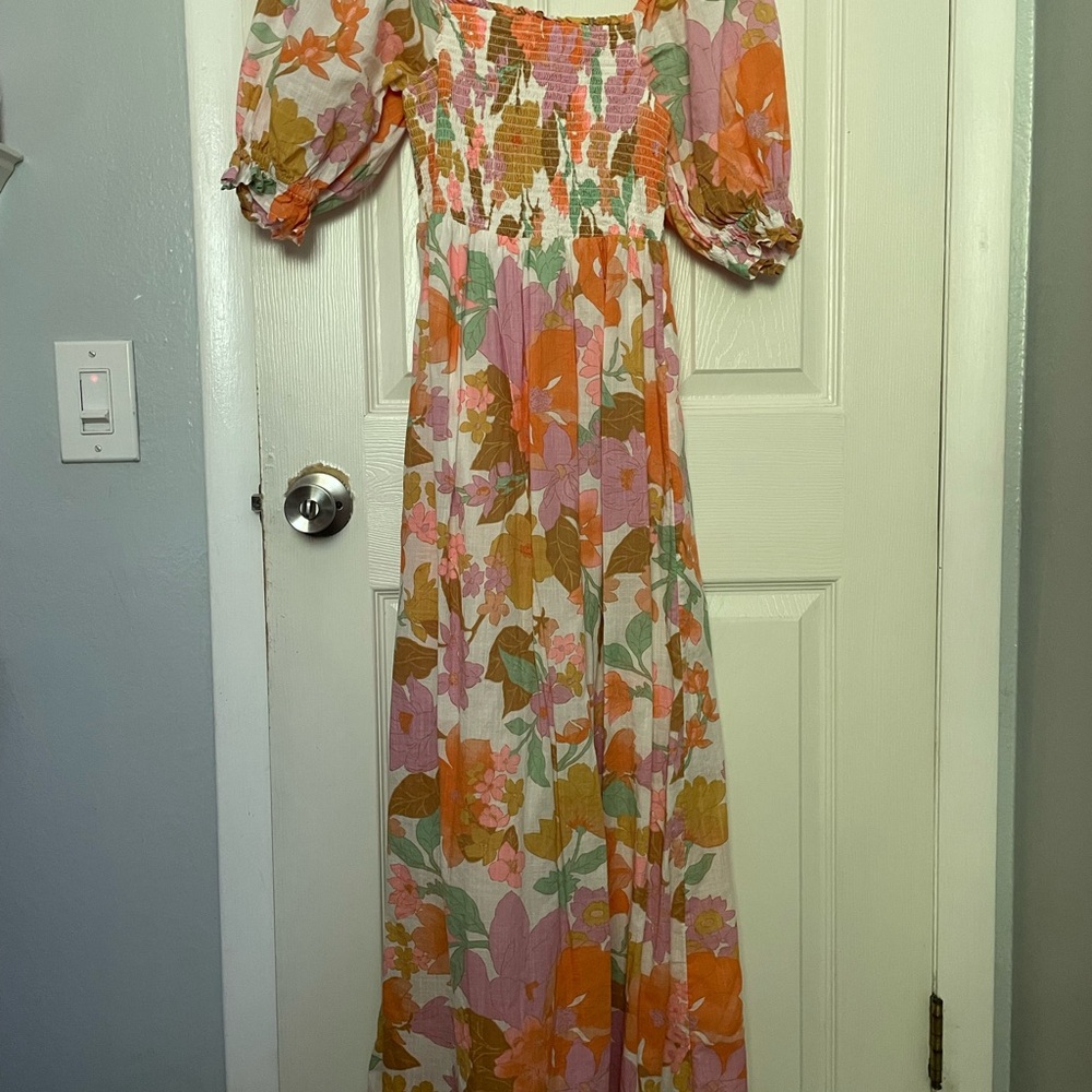 Billabong Floral Maxi Dress with Puff Sleeves